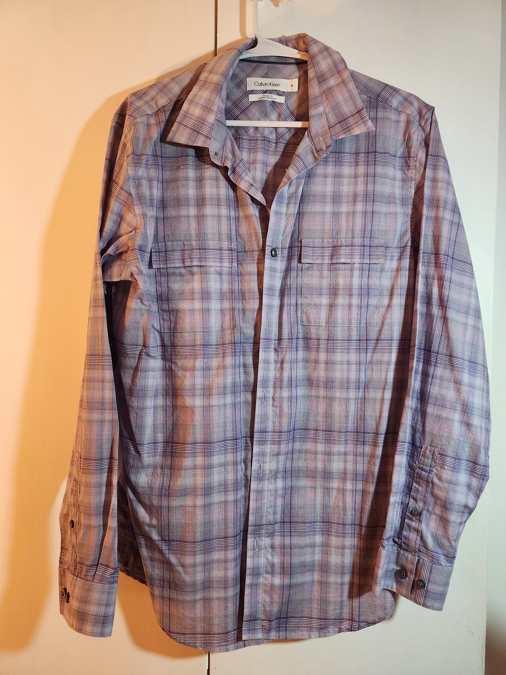 Calvin Klein Lavender Plaid Long-Sleeve Dress Shirt